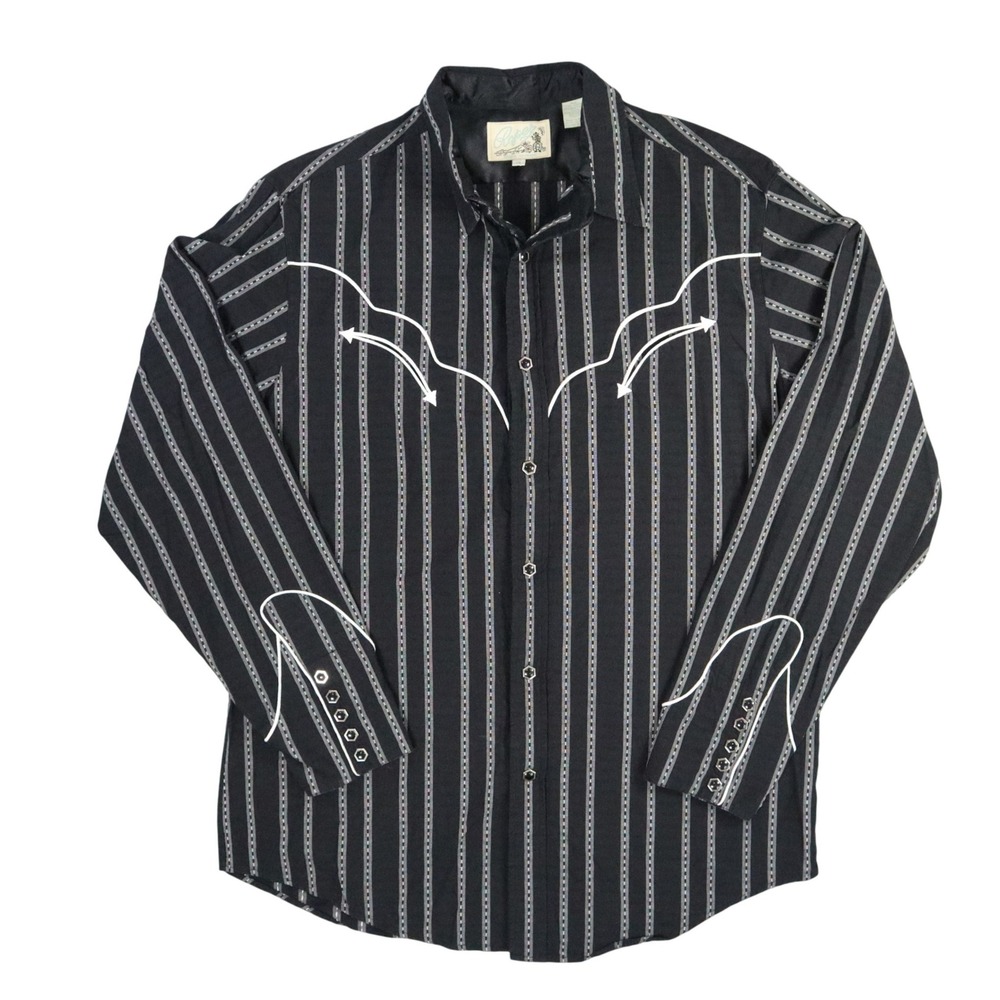 Roper Western Smile Pocket Snap Shirt Mens‎ XL Black White Striped Cowboy Rodeo